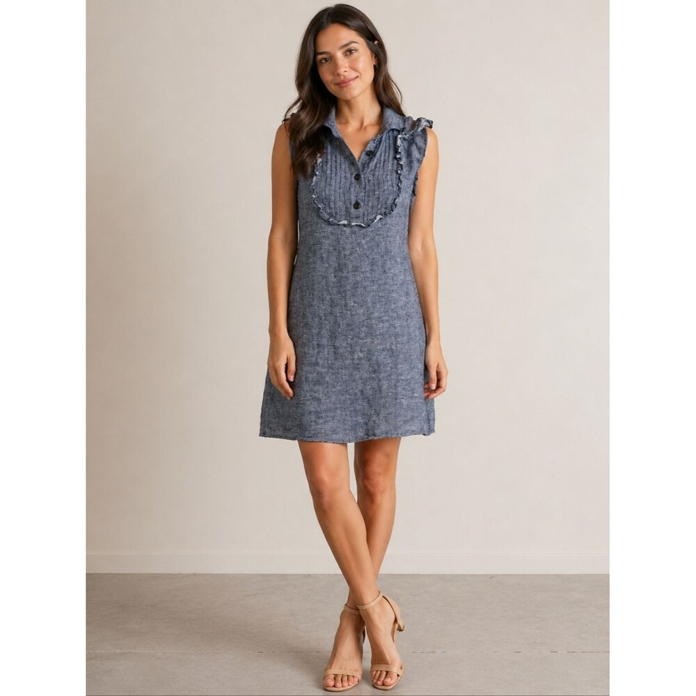 Sunner Anthropologie Lightweight Denim Mini Dress, Sleeveless, Ruffles, 10